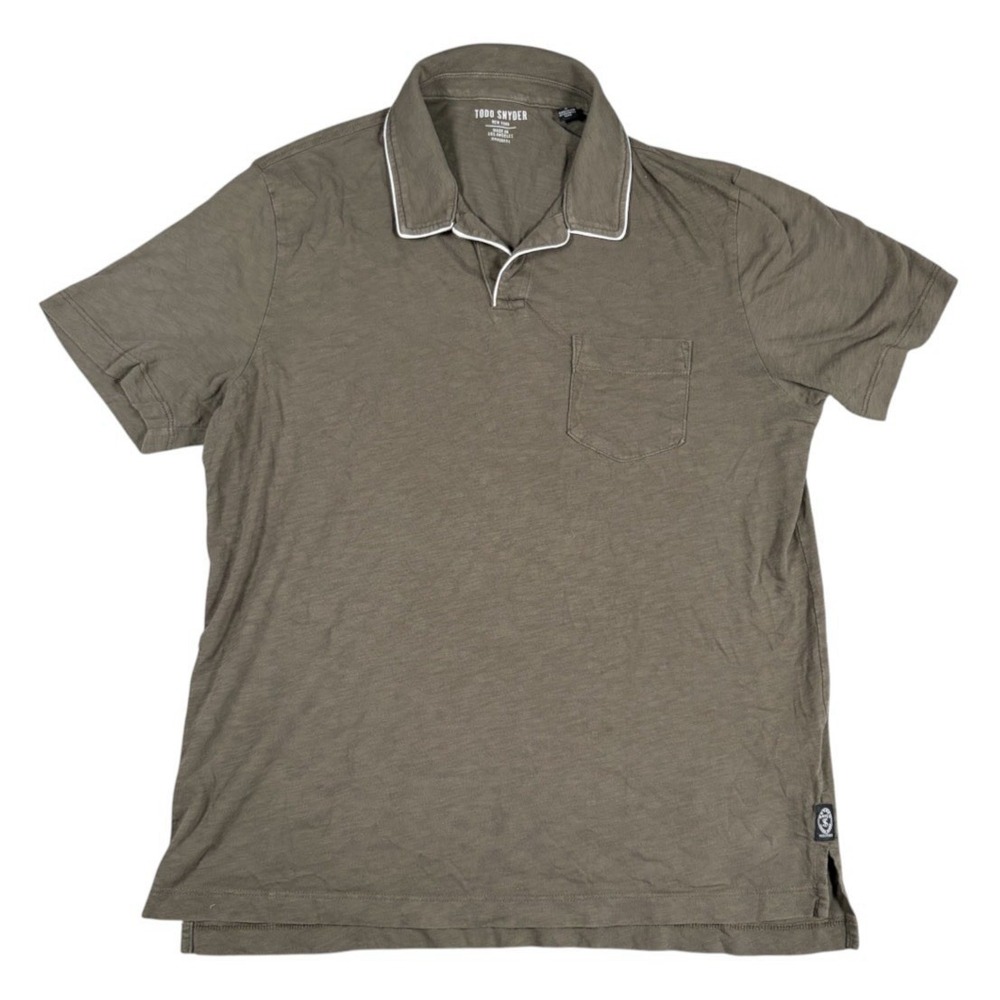 Todd Snyder Montauk Tipped Polo Shirt Olive Green Made In USA Slub Sz L